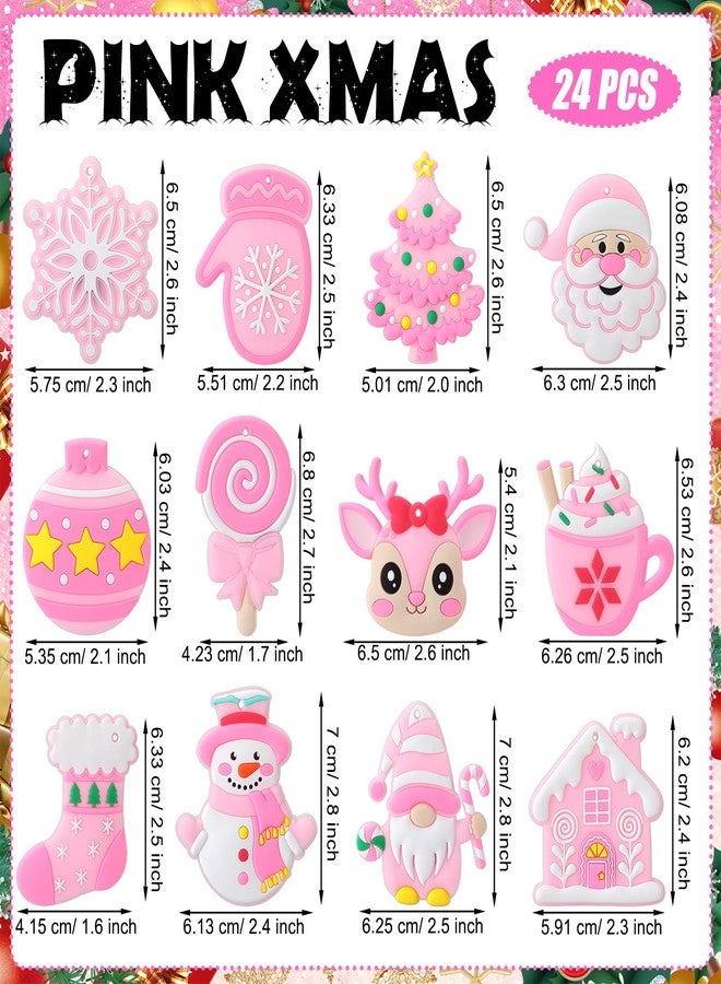 Lunmon 24 Pcs Pink Christmas Ornaments PVC Pastel Ornaments for Christmas Tree Santa Claus Gingerbread House Gnomes Xmas Baubles Winter Decorations for Xmas Tree Party Holiday Decor - Image 3
